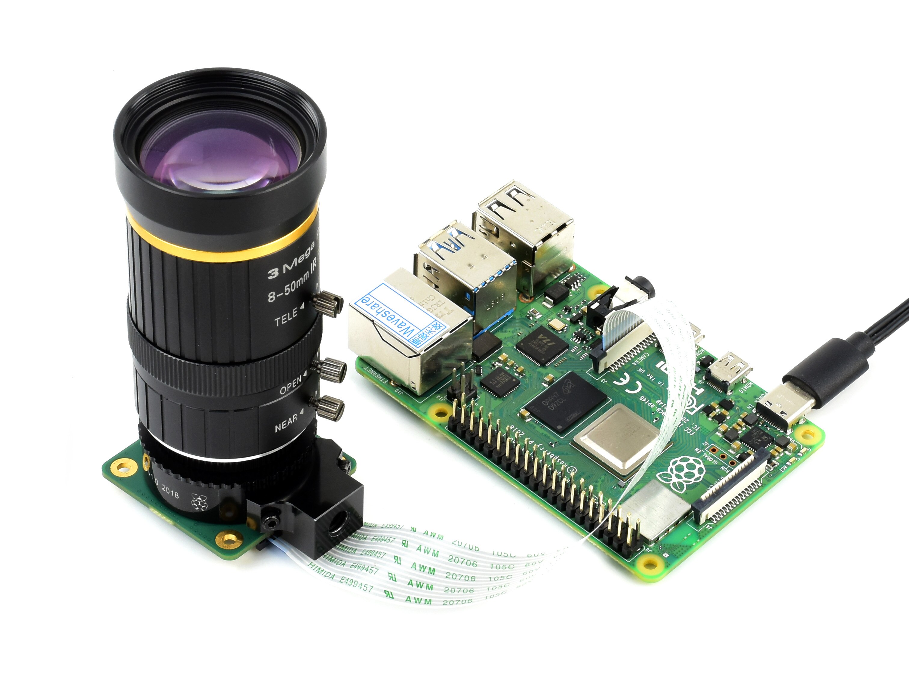 Industrial Zoom Lens, 8-50mm Adjustable Focal Length, Adjustable Angle Of View, C-Mount, Compatible With Raspberry Pi Hi