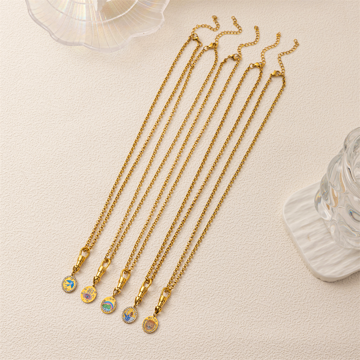 Collier de la série de cartes de tarot, femme amoureuse, guerrier porte-bonheur, gardien, collier de grille de paix, plaqué or, couleur conservée