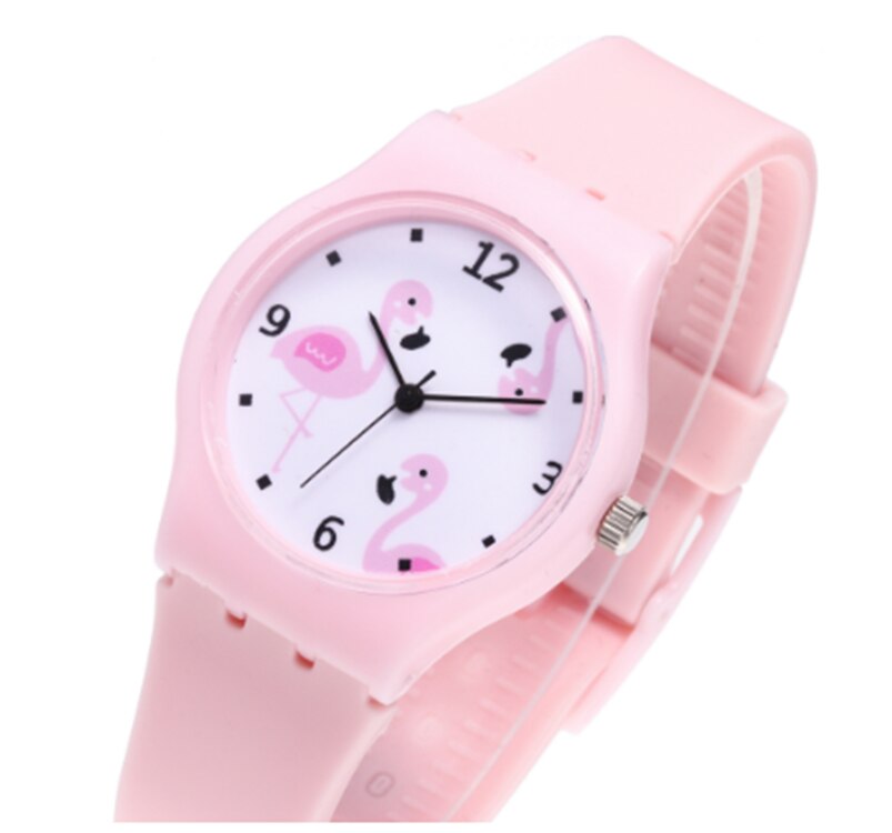 Montre en Silicone pour filles, montre-bracelet à Quartz, motif flamant rose, de dessin animé, tendance,