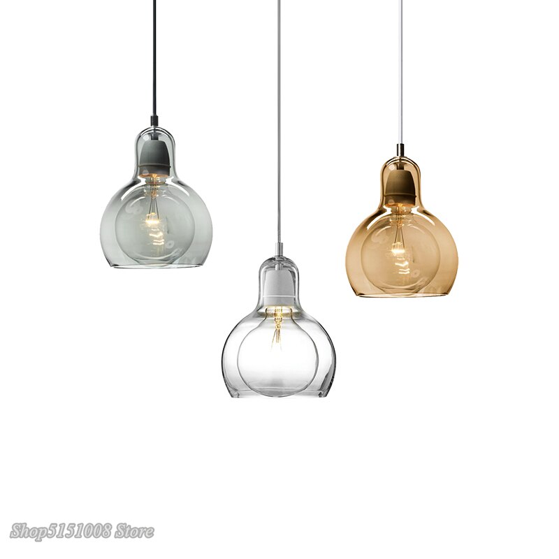 Nordiska led glas taklampor modern matsal klar bärnsten taklampor kalebass hängande lampor heminredning belysningsarmaturer