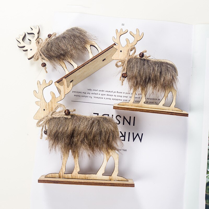 3 Maten Kerst Herten Houten Xmas Tree Harige Elanden Hangers Ornamenten Voor Home Christmas Party Decoratie Benodigdheden L
