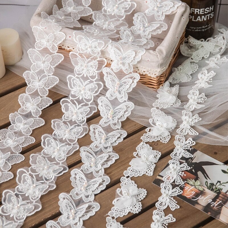 2 meter Parel Bloem Wimper Kant Rand Trim Lint 3 cm Breedte Vintage Stijl Kleurrijke rand Trimmings Stof Geborduurd Applique Naaien Craft Bruiloft Bruidsjurk DIY Hoed Decoratie Kleding Borduren