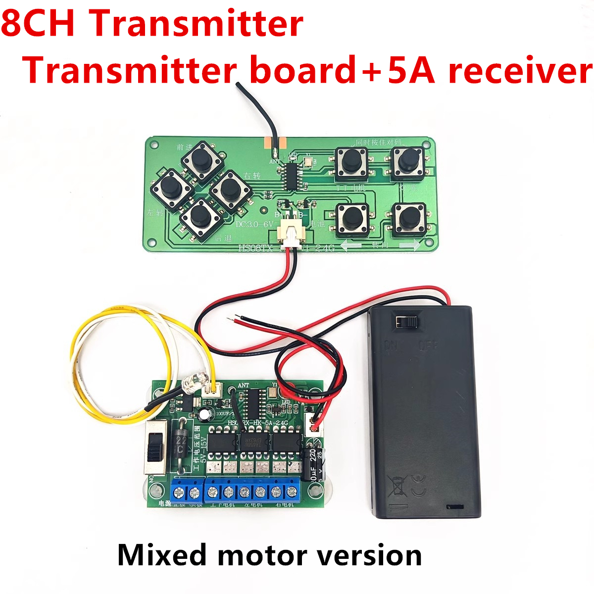 Mando a distancia transmisor 8CH 2,4G DC 6V-15V sistema de Radio receptor de gran potencia para bricolaje RC barco coches control inalámbrico: Verde