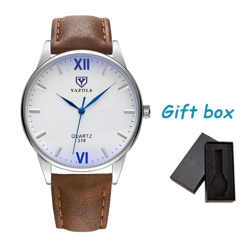 YAZOLE-montre à Quartz pour homme d'affaires, classique chronographe, bracelet en cuir pour homme: white brown-gift