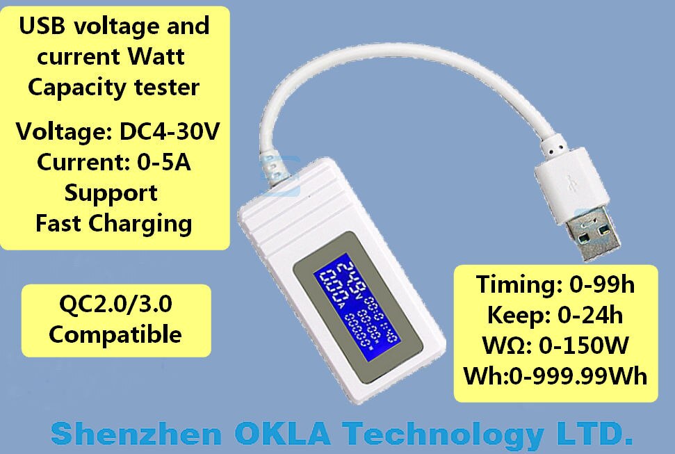 1 Stks/partij QC3.0 Usb Voltage Tester Dc Power Vometer Digitale Voltmeter Voltimetro Volt Meter Power Bank Wattmeter Detector