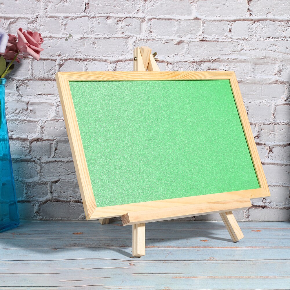 2Pcs Children Writing Boards Green Desktop Message Board Tablet with Supporting Plate Removable Wood Easel Chalkboard Memo Board