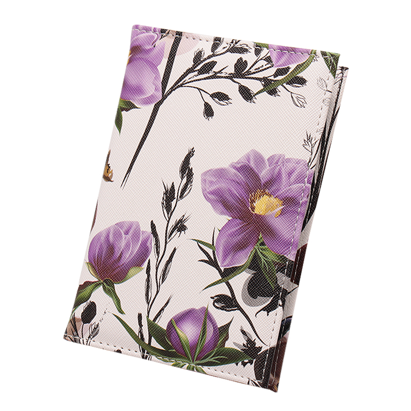 Flower Patten Color Embossing Passport Cover PU Leather Passport Credit Card Holder: Purple