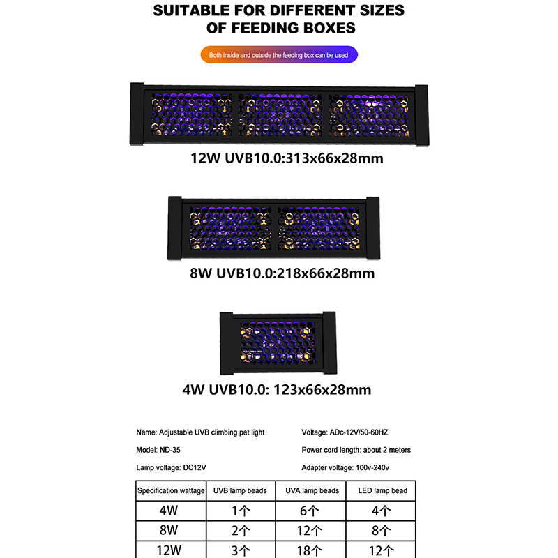 UVA + UVB Reptile spectre complet UVB LED lumières tortues lézards bain de soleil lampe thermique 4 W/8 W Reptiles luminaire Vivarium éclairage