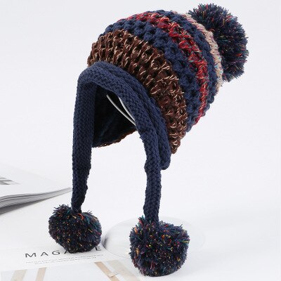 Vinter huer kvinder strik hue vinter huer til kvinder damer piger kasketter balaclava pompon motorhjelm varm skullies hue hue: Flåde