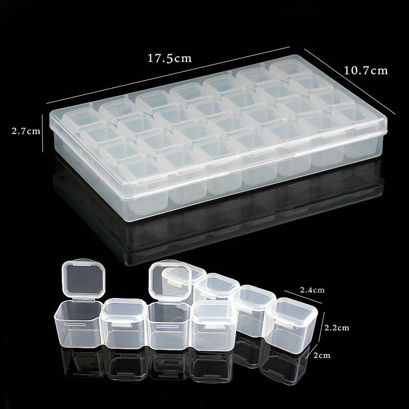 Caja de almacenamiento de plástico para joyería, contenedor rectangular de 28 ranuras, 17,5x10,7x2,7 CM, cuentas de diamantes de imitación, píldoras, pendientes: 1