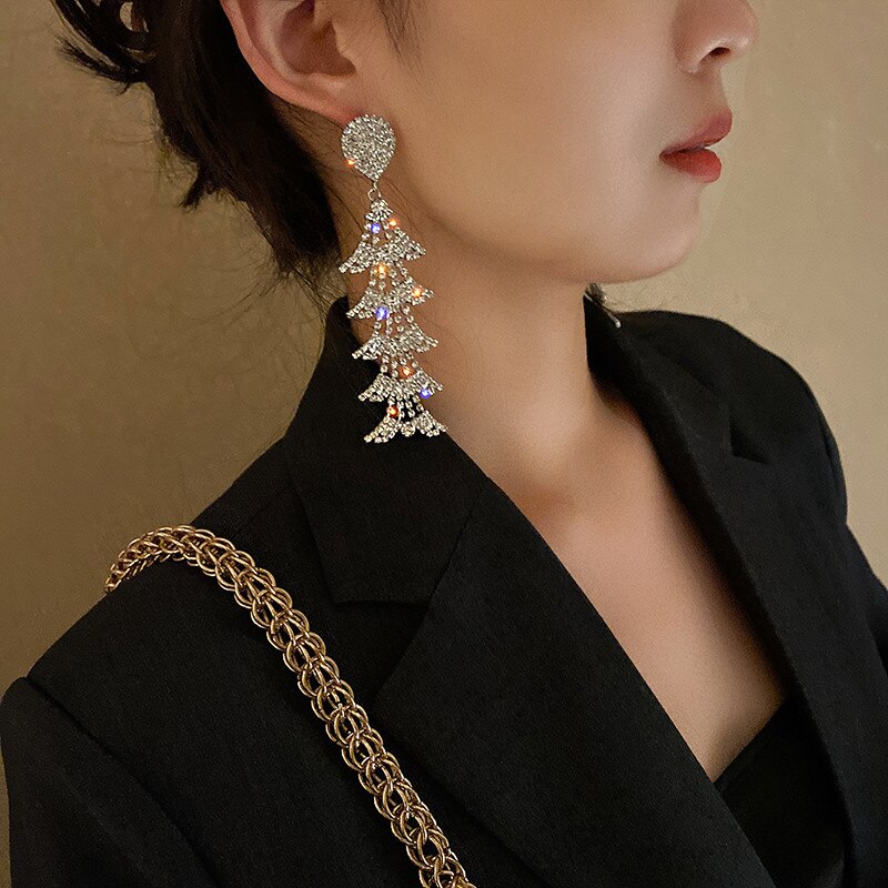 FYUAN Geometric Water Crystal Earrings for Women Bijoux Long Tassel Rhinestone Dangle Earrings Statement Jewelry