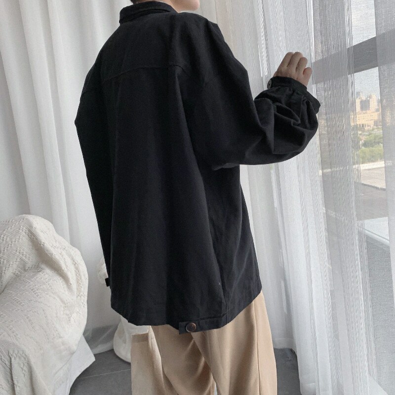 Mænd jakker solid afslappet retro outwear løst simpelt streatwear klassiske all-match chic frakker oversize mandlige jakke vintage