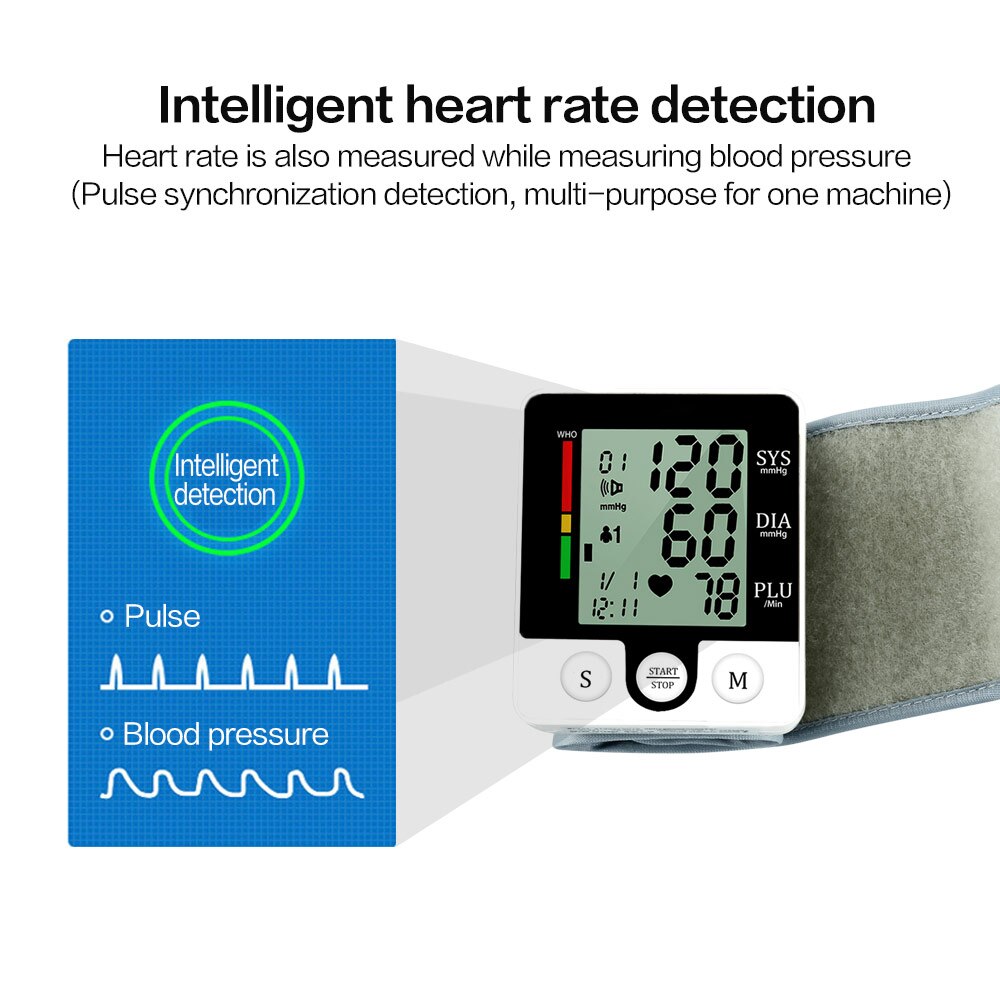 Draagbare Automatische Digitale Display Pols Bloeddrukmeter Apparaat Heart Beat Rate Pulse Meter Meet Tonometer Kits