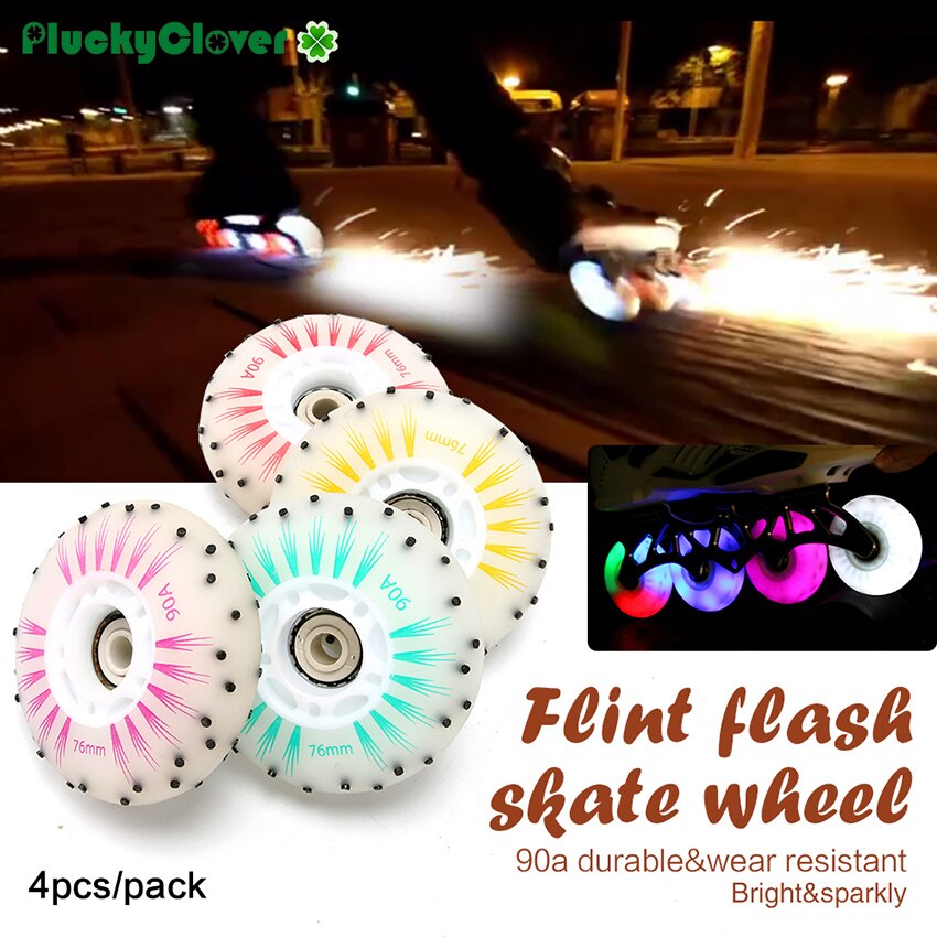 4 stücke Feuerstein-Schlittschuh Rad 72mm 76mm 80mm Feuer Stein Funken Rad Inline Rolle Slalom Rollschuhe leuchtend LED licht skaten Räder