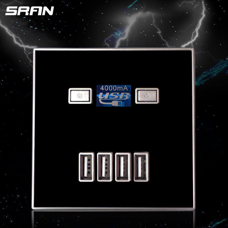 4000MA wall socket with usb socket Universal 4 USB Port Wall Face Plate 36V.220V 10 A Available:: black / 220V