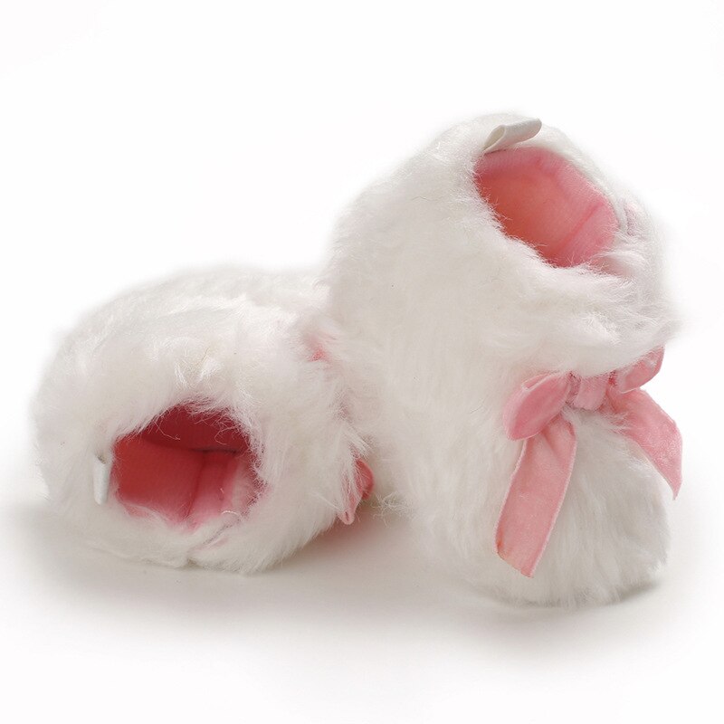 Swyivy Baby Winter Shoes Furry Snow Boots Small Baby Winter Boots with Bow White Infant Snowboots