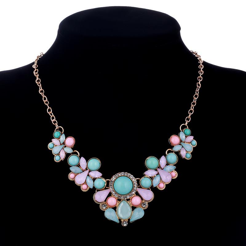 Blauw Roze Rhinestone Kettingen Hanger Boho Verklaring Ketting Goud Kleur Vintage Hanger Lady Dress Choker Ketting