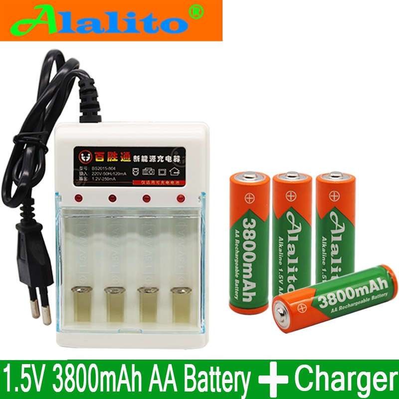 AA oplaadbare batterij 3800mah 1.5V Alkaline Oplaadbare batery voor led licht speelgoed mp3 met lader
