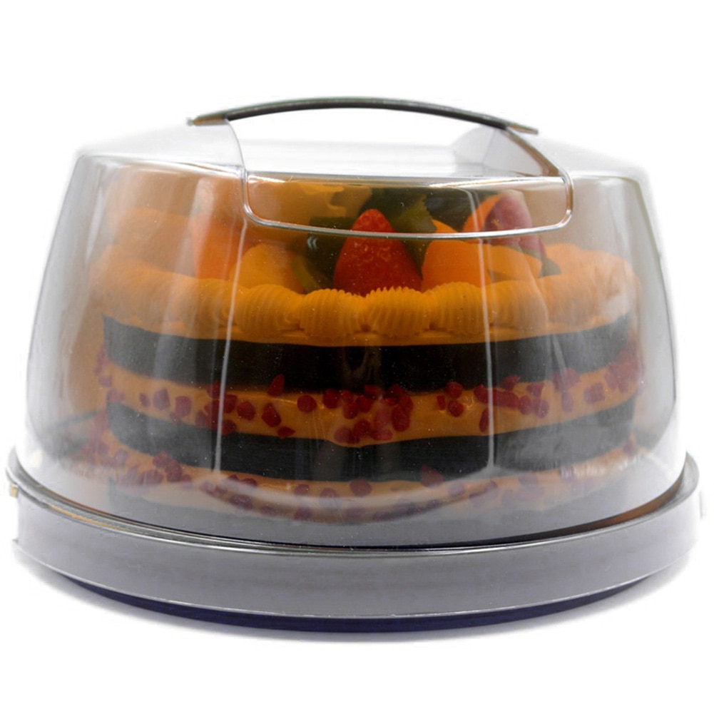 Portable Plastic Round Transparent Cheese Cake Container Packaging Box Tray Food Fresh-Keeping Holder Storage Case Party Supplie