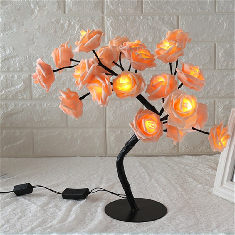 Lámpara de mesa con forma de rosa con flores y árbol de rosas para sala de estar y dormitorio SKD88