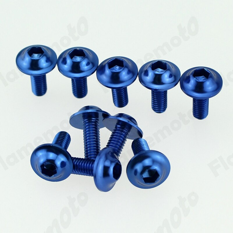 10 Uds tornillo de motocicleta perno pernos azules tornillo de aluminio adorno M6 x 16mm Universal