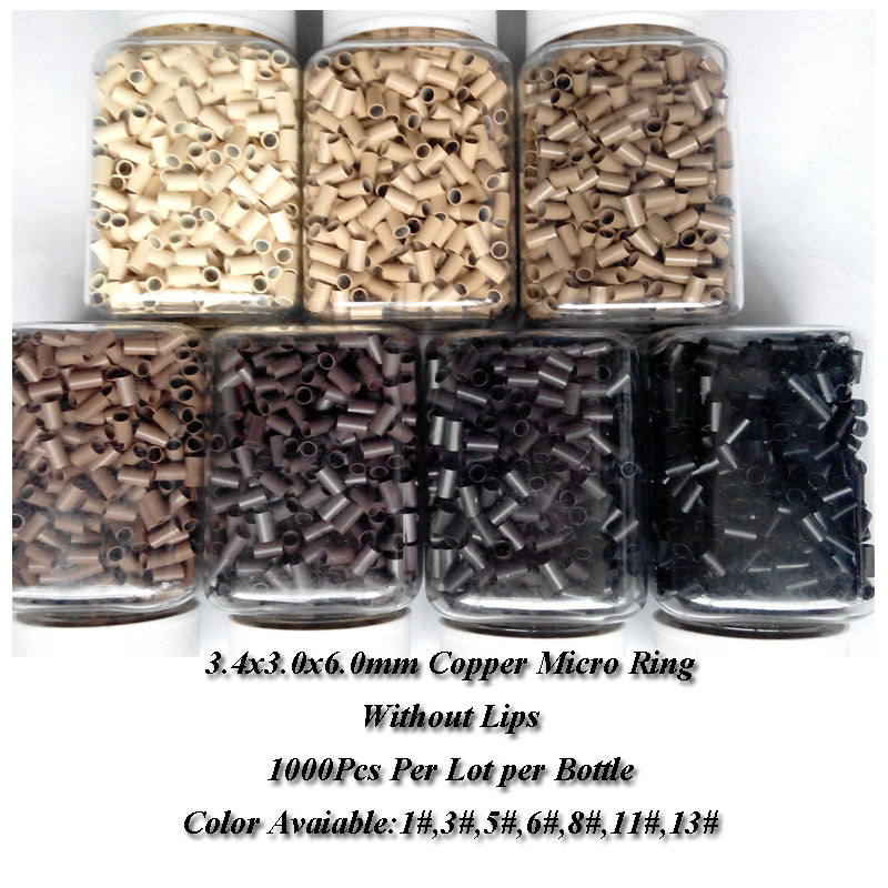 Micro link anel de micro miçangas, loiro, preto, marrom, 1000 peças, 3.4x3.0x6.0mm, em cobre reto, anel de mini fechaduras, miçangas para eu dica de cabelo