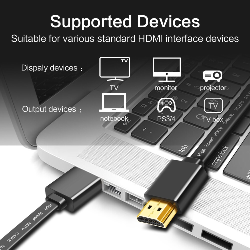 V1.4 hdmi litteä kaapeli kullattu pistoke uros-uros hdmi kaapeli 1080p 3d 0.3m 0.5m 1m 1.5m