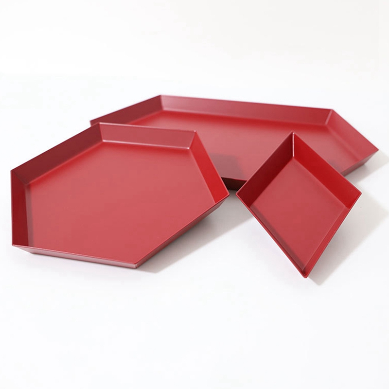 Year Red Polygonal Fruit Plate Combination Storage Tray Nordic Geometric Rhombus Metal Hexagon Jewelry Tray