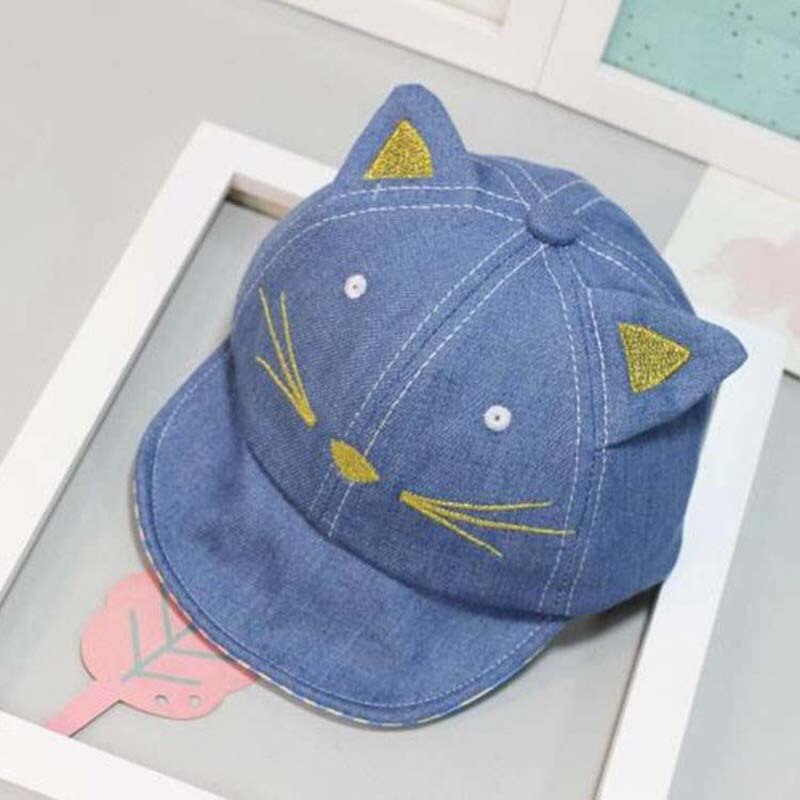 Denim Cotton Baby Cap Ears Beard Cartoon Cat Baseball Cap Summer Autumn Embroidery Cowboy Kids Boys Girls Sun Hat