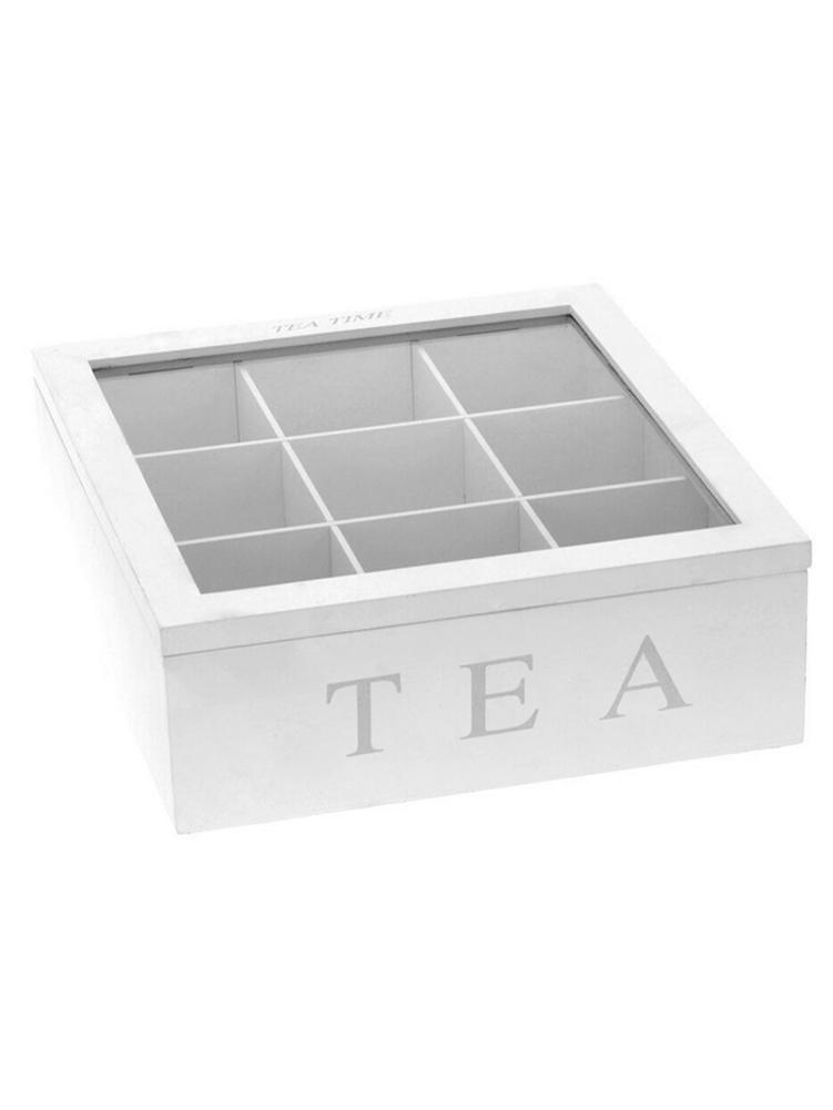 Scatola porta tè e tisane Organizer per bustine 8 scomparti Bambù Bianco
