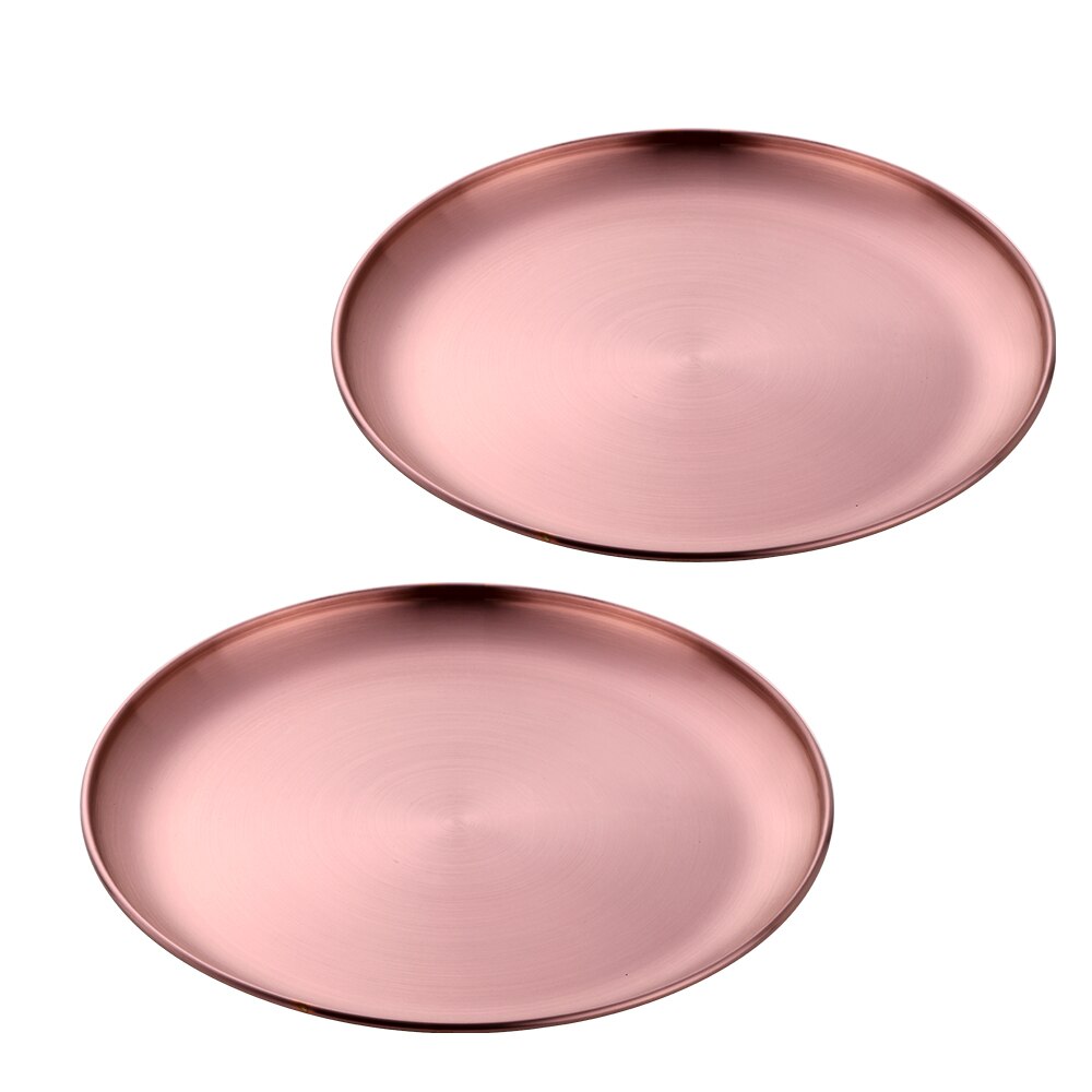 4Colors Stainless Steel Tableware Dinner Plate Food Container Salad Dessert Fruit Services Dish Western Steak Round Dessert Tray: 2rose gold
