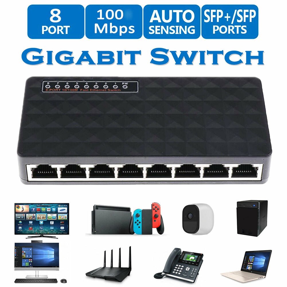 10/100 Mbps 8 Port Fast Ethernet LAN Desktop RJ45 Netwerken Switch Hub Adapter