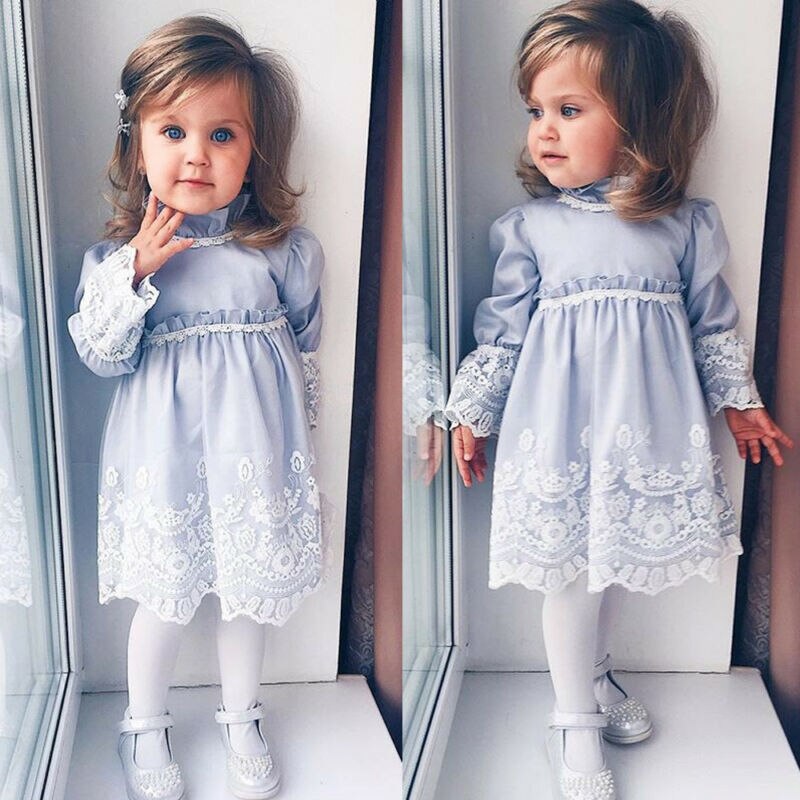 0-5Y Princess Kid Baby Girl Lace Dress Long Sleeve Party Pageant Dress+Hat Sweet Cute Patchwork Autumn Warm Infant Dress