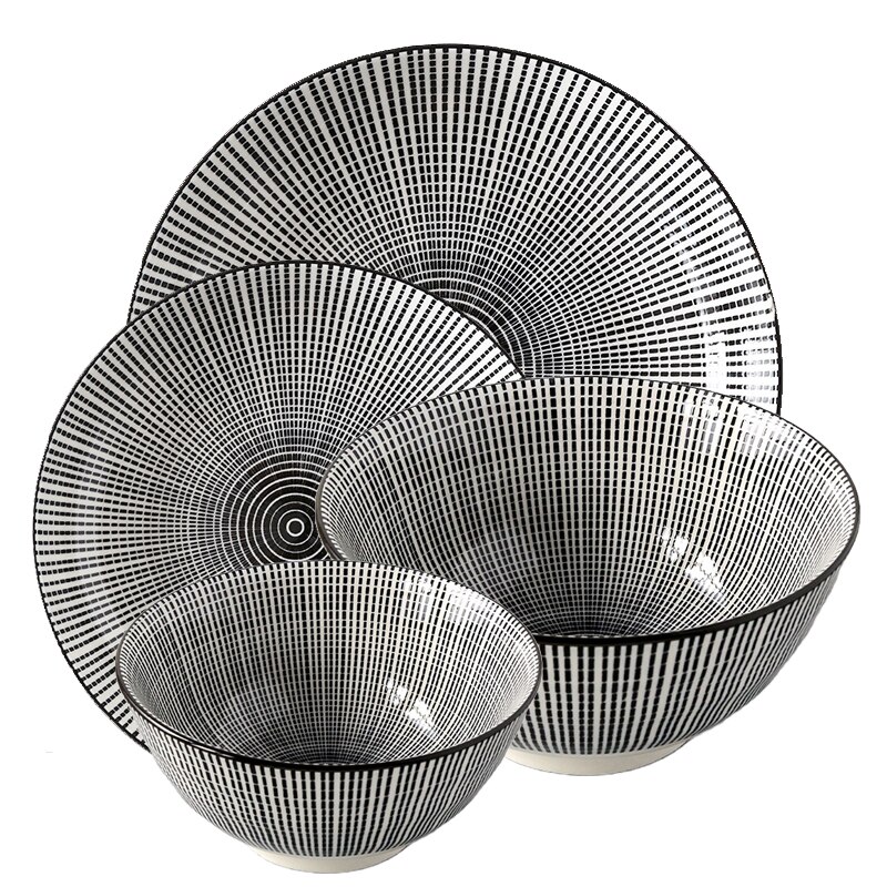 Assiette en céramique bol ensemble 4 pièces/Combo sous-glaçure forme ronde porcelaine vaisselle Support four lave-vaisselle CZY1017-4S: 8