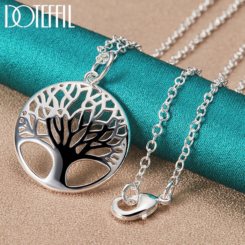 DOTEFFIL-collar con colgante redondo de árbol para mujer, de Plata de Ley 925, cadena de 16-30 pulgadas, joyería de compromiso de boda a la: Blanco / Otros