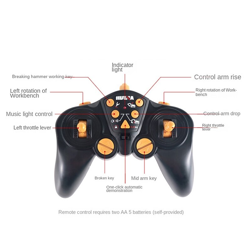 Huina 1:14 remote control drilling rig toy alloy engineering vehicle dismantling machine model 16 channel led lights