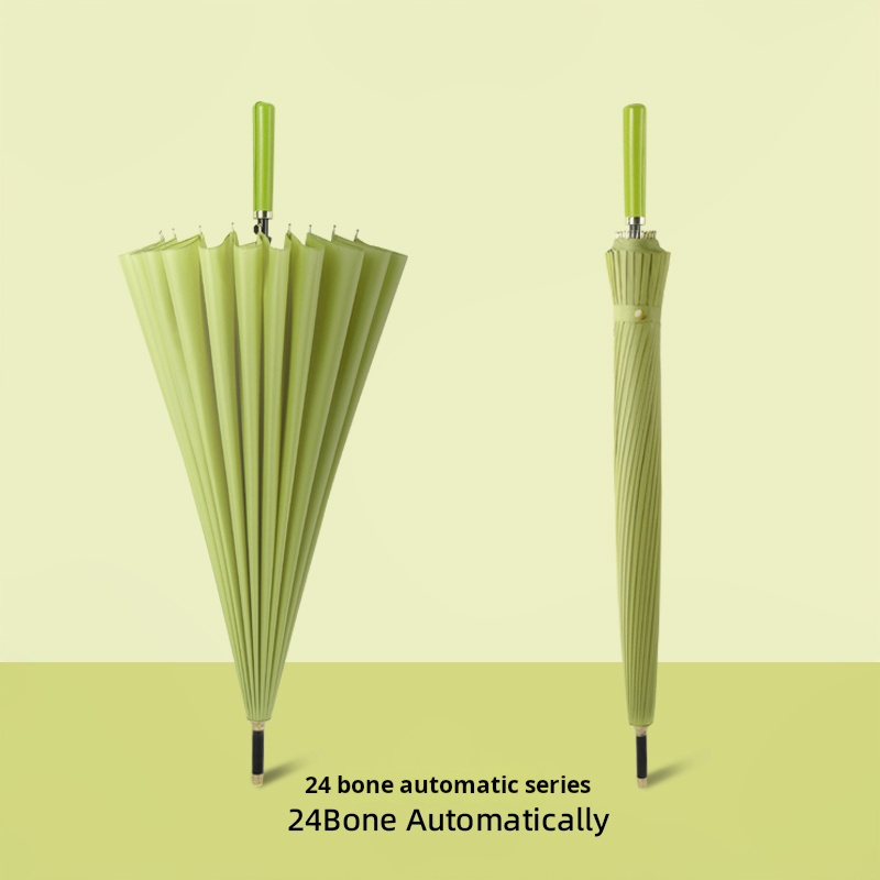 Musan 24 Ribs Long Handle Female UV Umbrella Parasol for Men Integrated Button Automatic Large Wind-Resistant rain umbrella: light green