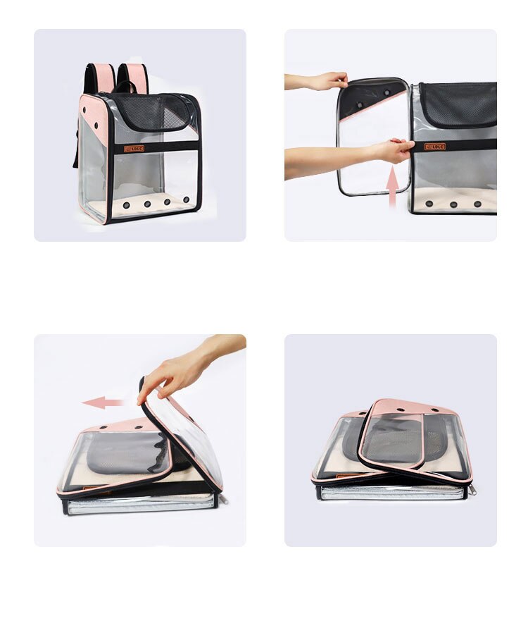 Mochila porta mascotas expandible, bolsa transparente para perros y gatos, bolsa de PVC para viaje, bolsa portátil, bolsas de hombro plegables para gatos
