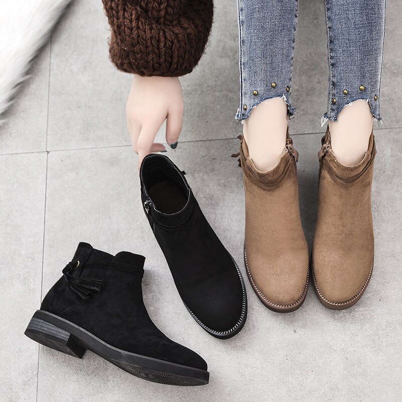 Klassiske vinterstøvler semsket ankel snøstøvler varme kvinnelige kvinner sko plysj innersåle snø botas  jm69