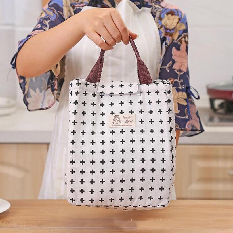 Waterproof Leisure Bag Cooler Lunch Bags Black Dot Pattern Hook Loop Opener Tote kids Warm Keeper Insulation Picnic Lunch Box