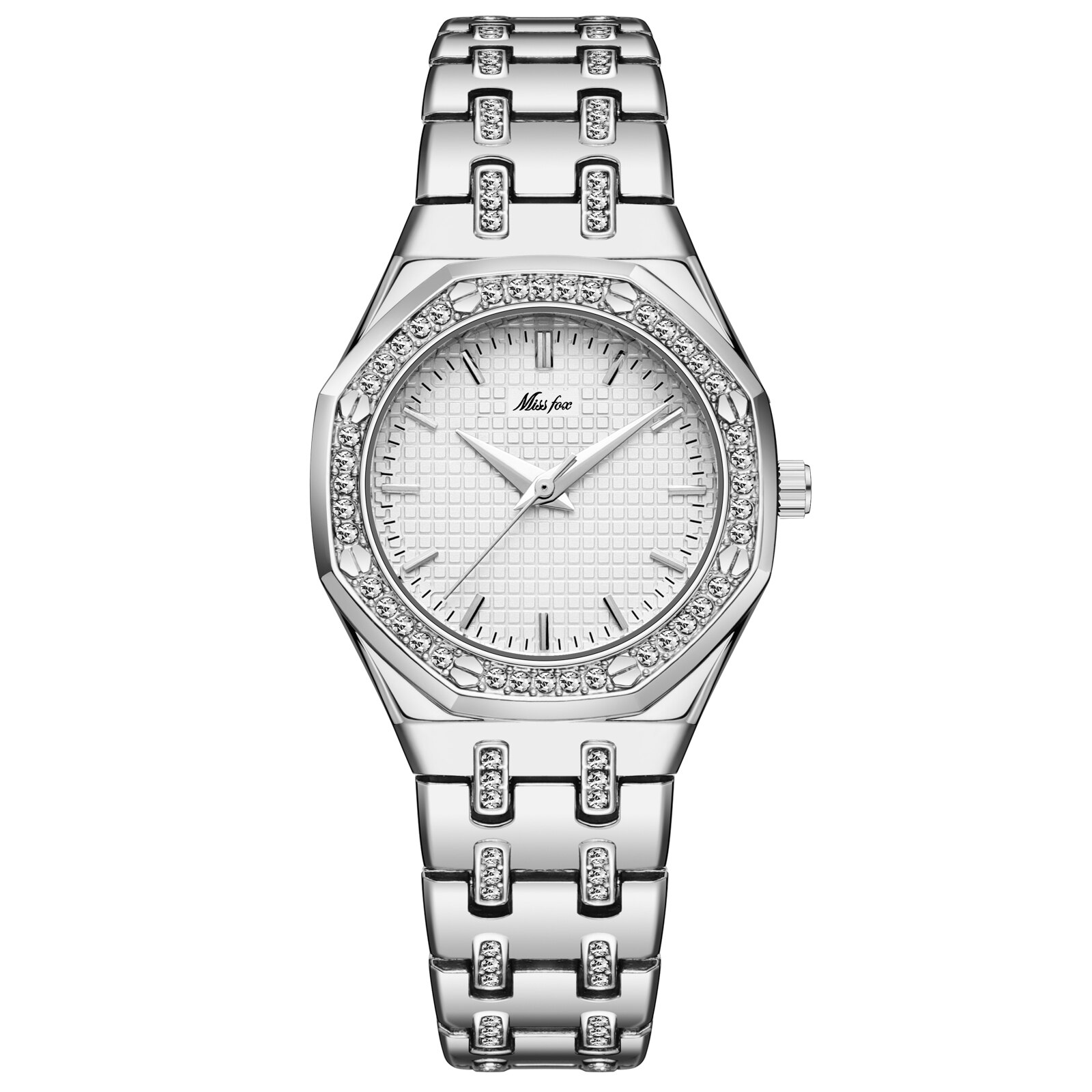Missfox Platina Horloge Voor Gentlewoman Sieraden Band Volledige Diamond Bezel Horloge Lady Dress Waterdichte Quartz Horloges Vrouwen: 2717-S