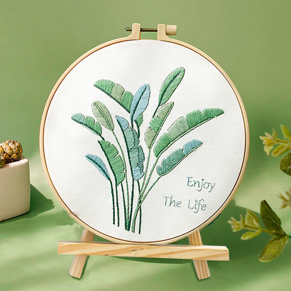 Kit de punto de cruz estampado, bordado de flores, planta, conjunto para principiantes todo incluido para adultos, arte de relajación, artesanía, aro de de cumpleaños: Gris claro