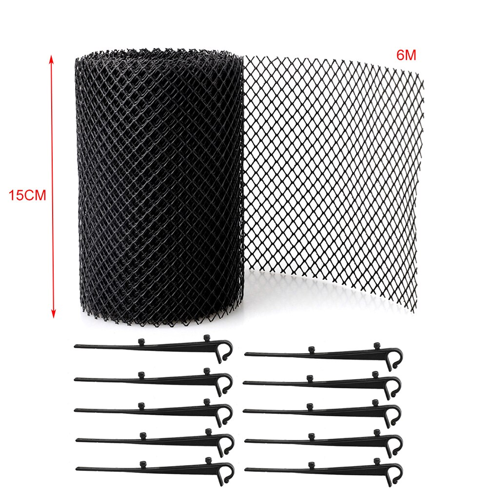 Anti tilstopping netting dekke takrenne vakt med staker stopper hage blader redusere overløp rengjøring verktøy: 15 cm x 6m