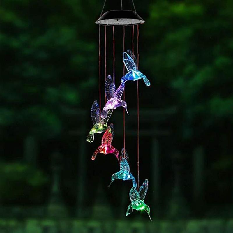 6 LED colibri lampe solaire en plein air jardin pelouse cour paysage coloré suspendus cloches éclairage décoration Led