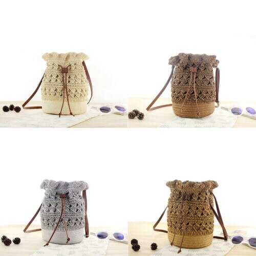 Femmes Vintage décontracté tissé à la main ronde rotin osier paille tissé fourre-tout Papyrus sac à main tricoté seau sac à bandoulière