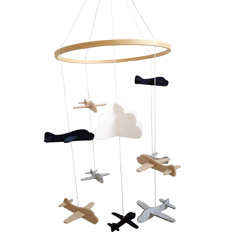 Crib Mobile Airplanes & Cloud Nursery Decoration Grey and White, Navy Blue, Tan Baby Crib Mobile for Boys