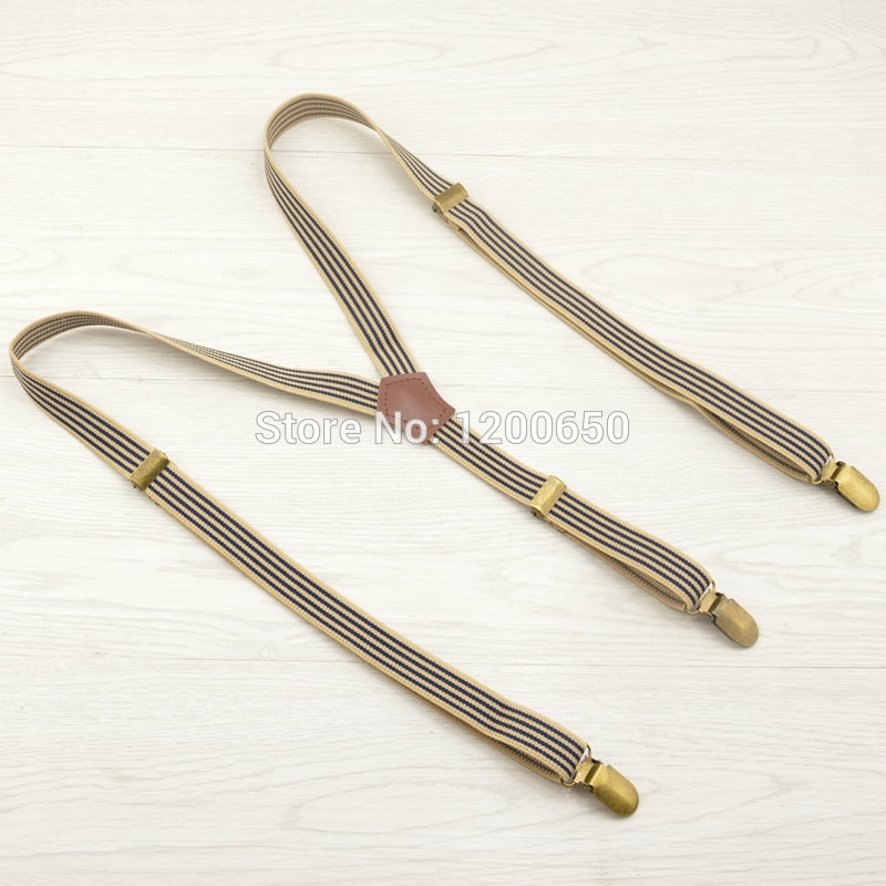 Bretelles rayées à 3 clips pour hommes et femmes, 2.0x120, vintage, réglables, en bronze, à la