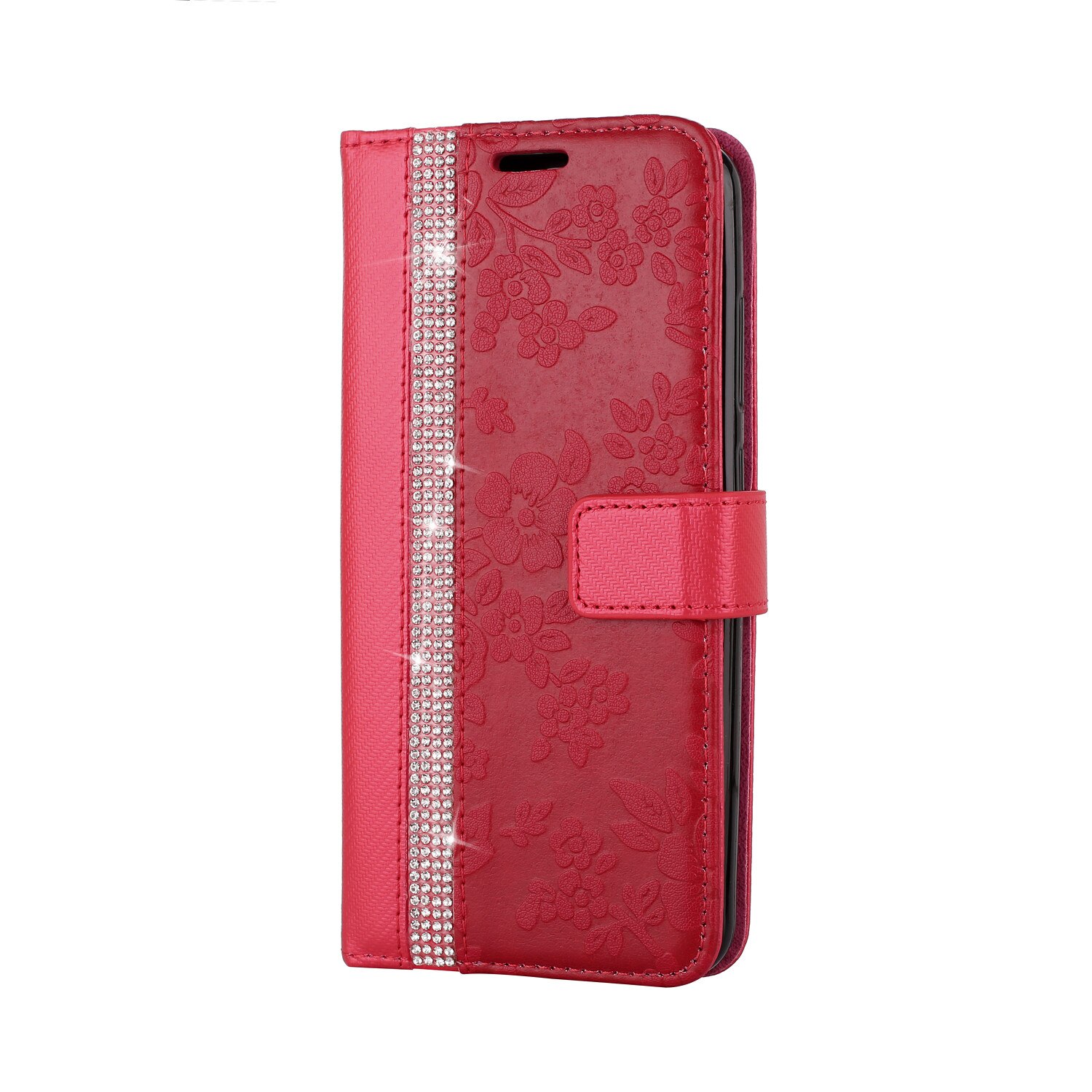 Funda de cuero para Huawei P10 P9 P8 Lite Strass Flor de Strass Flip Book funda para Huawei P 10 9 8 Lite: Huawei P10 / Rojo