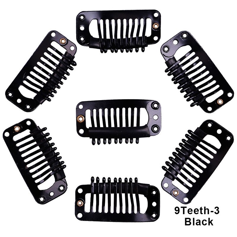 Clip de pelo Snape de 9 dientes de 3,2 cm para extensiones de cabello tejido de trama y pelucas, respaldo de silicona 100pc/bolsa