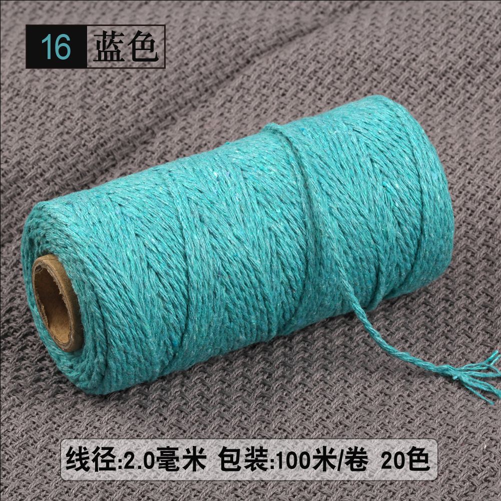 2mm Thick Cotton Cord Rope Thread Yarn Crochet Macrame Cotton Cord Reel 100M: Blue